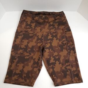 Small LegEnd Brown Camo Print Long High Rise Bike Shorts With Pockets